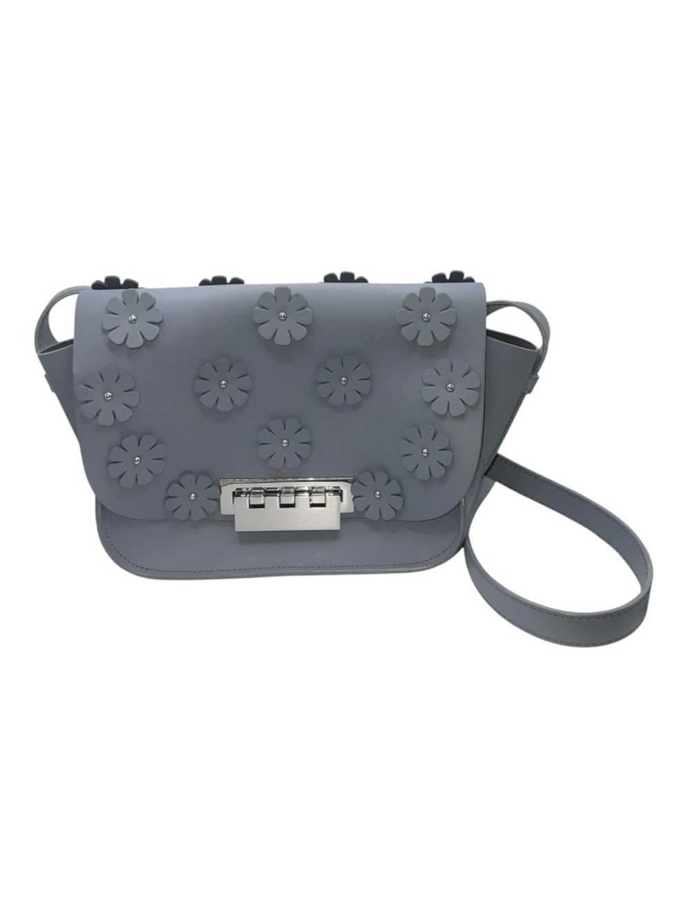 ZAC Zac Posen Floral Leather Crossbody Bag Slate Blue-Grey‎